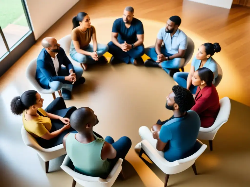 Diálogo intercultural: colaboración y empatía Un círculo de diálogo intercultural en fundaciones: personas determinadas y empáticas se reúnen en un ambiente cálido y acogedor para colaborar