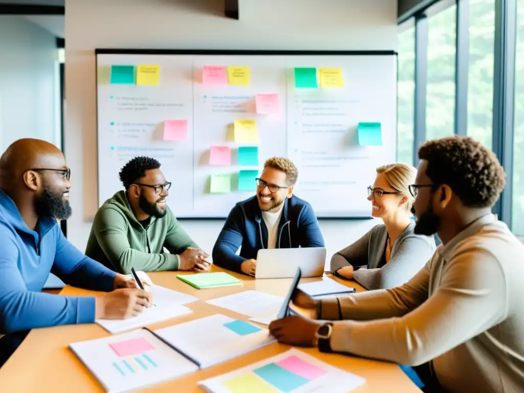 Desarrolladores y ONG colaborando en innovación Desarrolladores de software y miembros de una ONG colaborando en una atmósfera de innovación y propósito