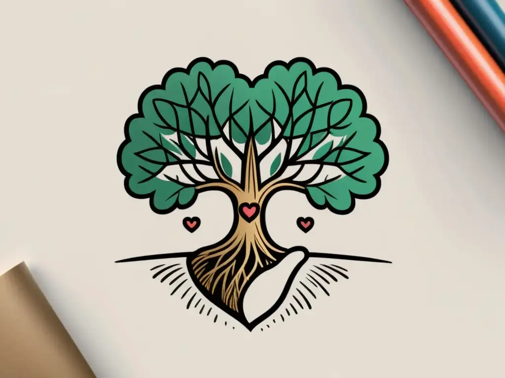 Detallado boceto a mano de un logo de fundación, mostrando unidad y propósito