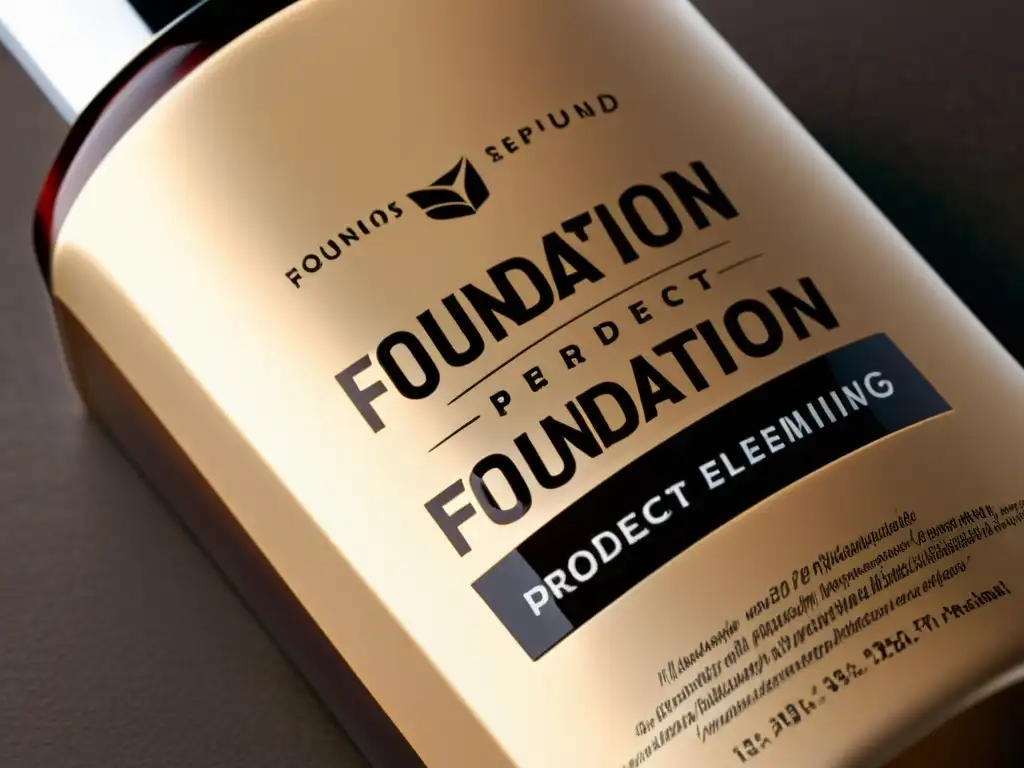 Detalle de empaque de fundación con diseño intrincado y textura, resaltando la artesanía y calidad