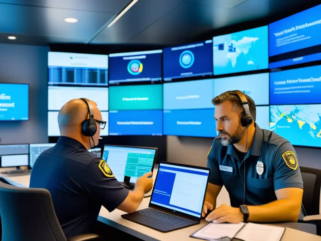 Un equipo de profesionales utiliza herramientas digitales para gestionar crisis en fundaciones, mostrando intensidad y enfoque