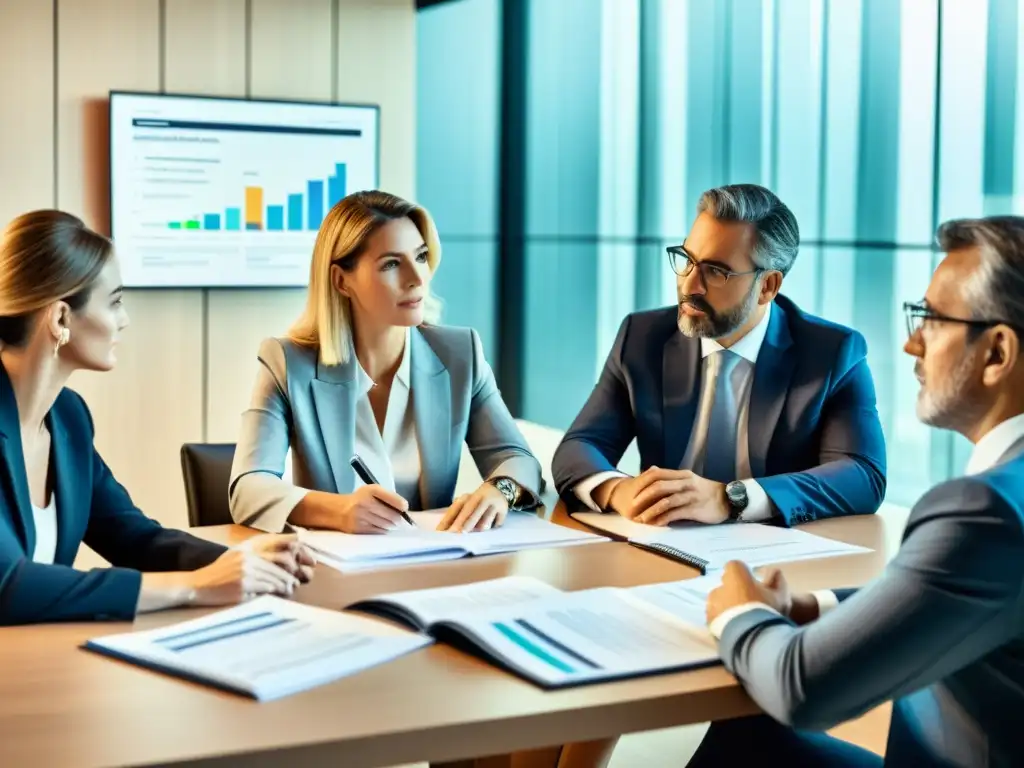 Expertos en regulaciones fiscales para fundaciones en España discuten en una sala de reuniones bien iluminada