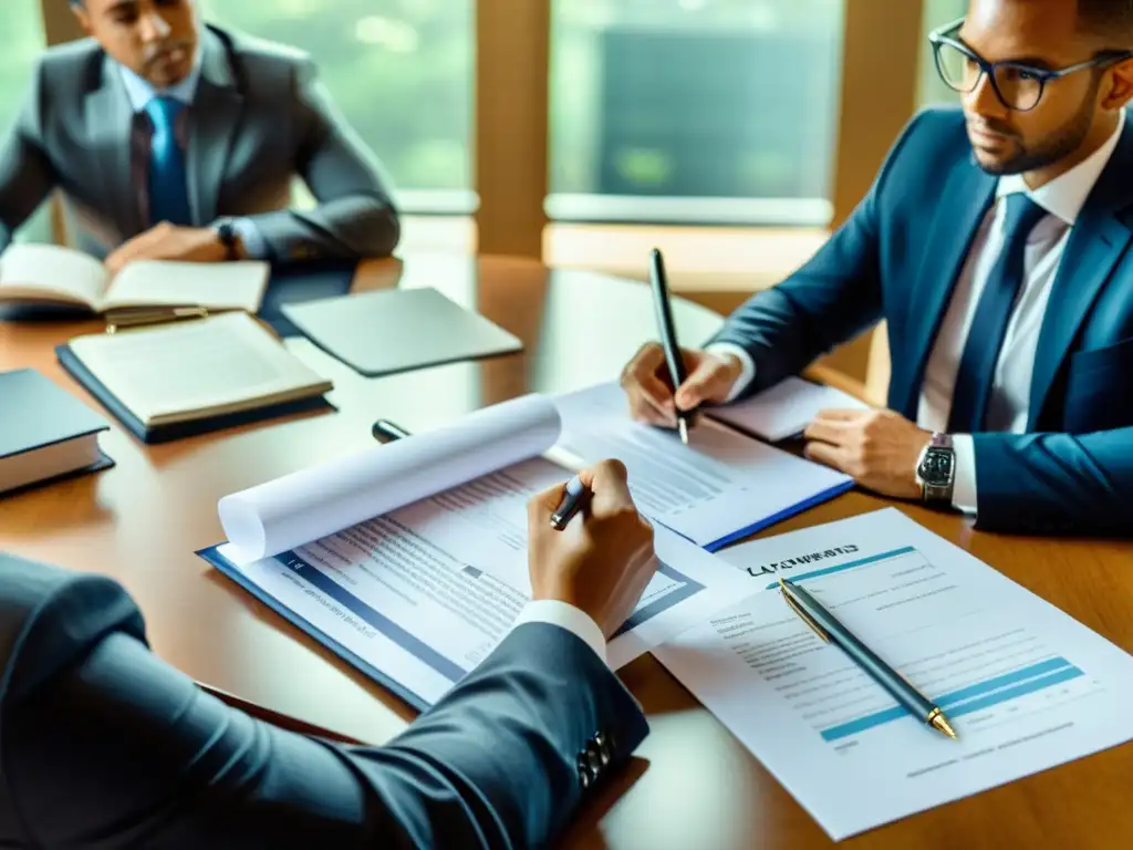 Equipo profesional revisando documentos fiscales Grupo de abogados y contadores revisando documentos legales y financieros sobre el cumplimiento legal de fundaciones