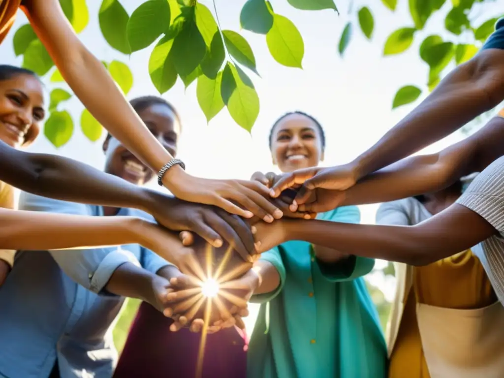 Un grupo diverso de personas de diferentes países y culturas se unen para mejorar sus comunidades locales