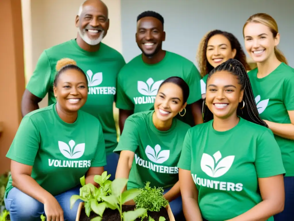 Un grupo diverso de voluntarios interactuando con la comunidad en un centro local