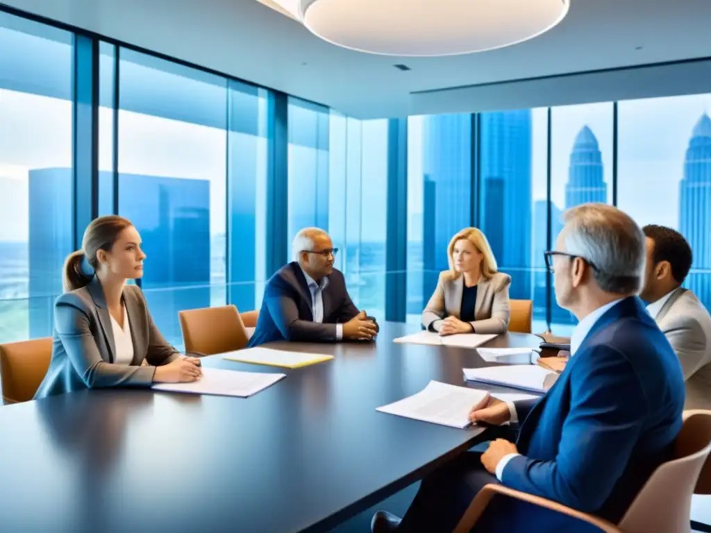 Un grupo de profesionales y representantes de fundaciones y asociaciones discuten con determinación en una sala de reuniones moderna y bien iluminada