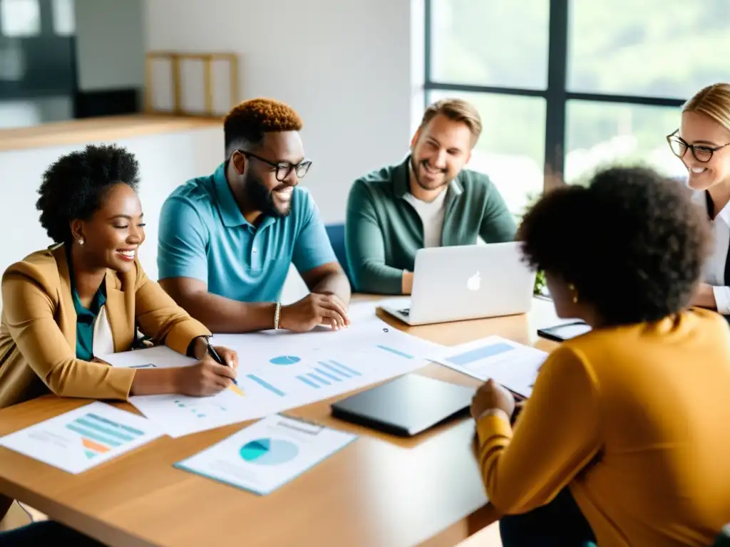 Reunión de Trabajo para ONG: Colaboración Apasionada Un grupo de trabajadores y voluntarios de ONG colaboran en encontrar la mejor solución de software a medida