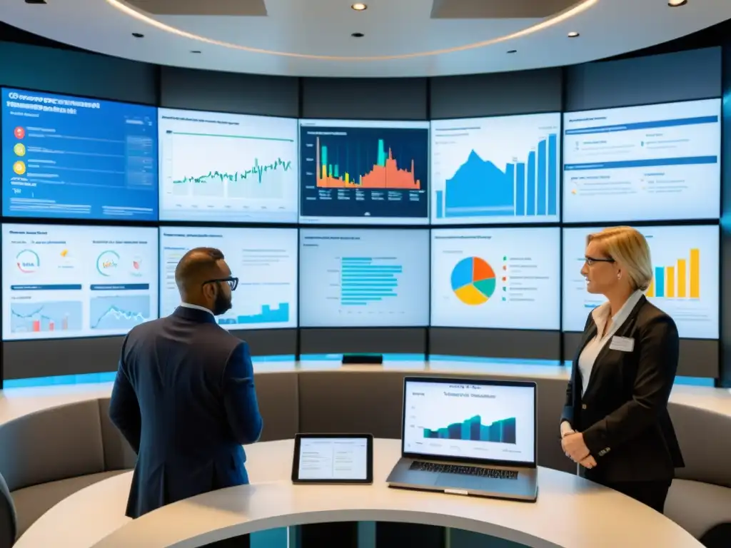 Profesionales analizan datos en dashboard de gestión de crisis fundaciones con herramientas digitales