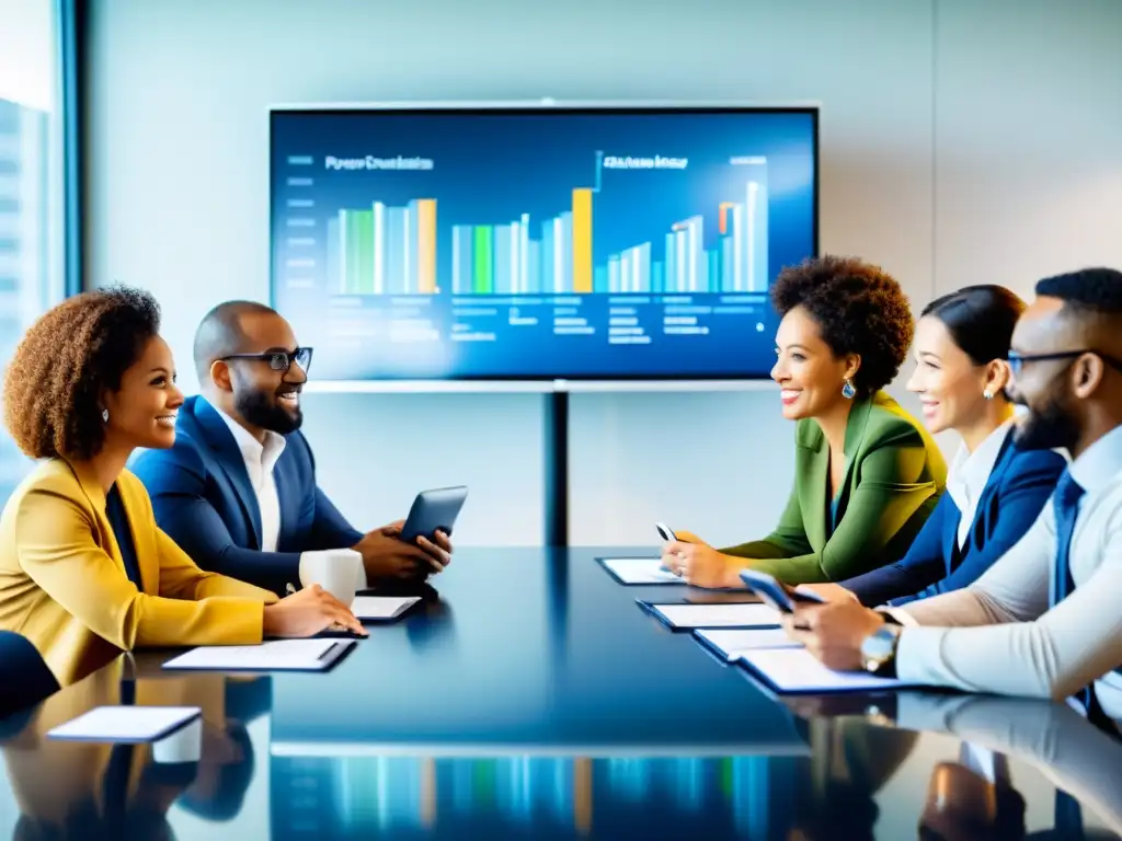 Profesionales debatiendo estrategias de tecnología financiera Profesionales diversos en una animada discusión sobre gestión financiera para asociaciones y fundaciones