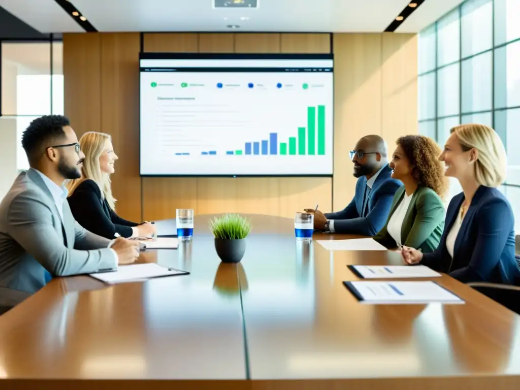 Profesionales y representantes de fundaciones analizan estrategias de marketing para fundaciones en una atmósfera colaborativa y profesional