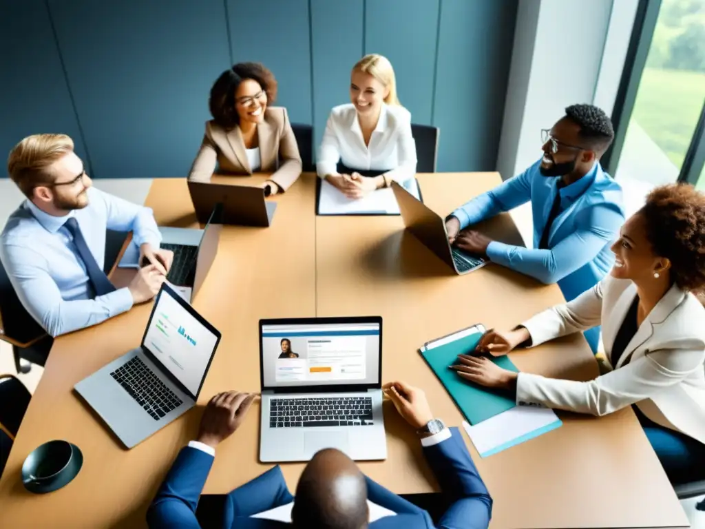 Profesionales colaborando en una reunión dinámica