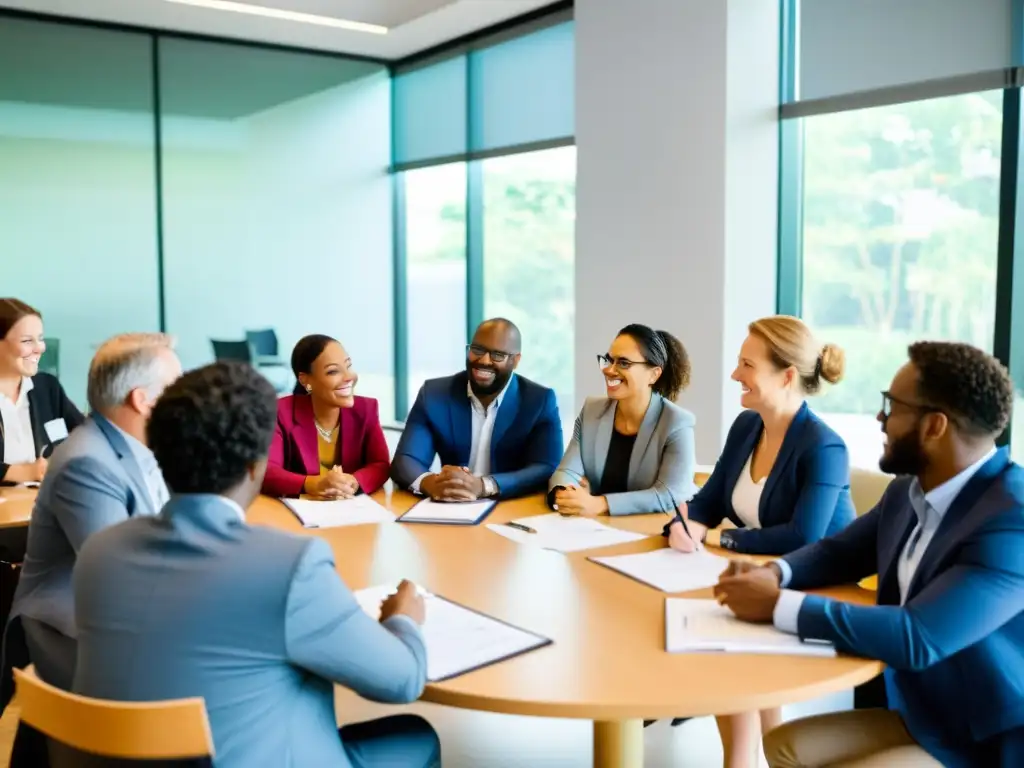 Representantes de ONGs y socios corporativos colaboran en una mesa, creando un ambiente cálido y acogedor