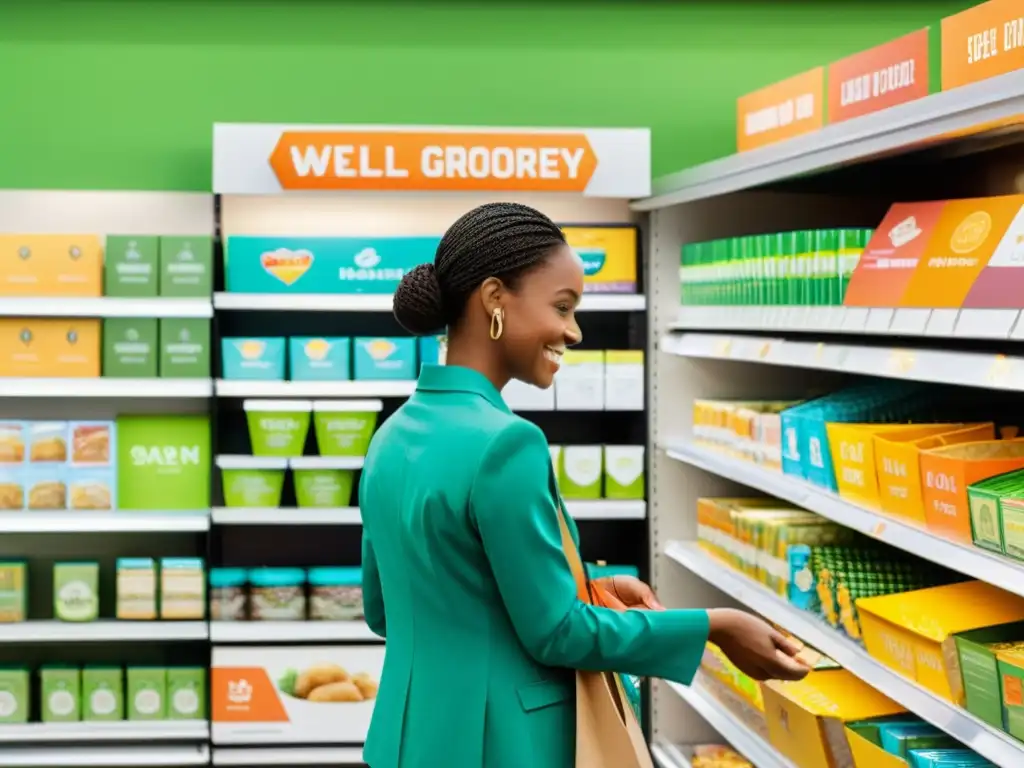 Productos solidarios en un supermercado bien organizado Una tienda de comestibles con productos de una ONG, personal atento y promociones estratégicas