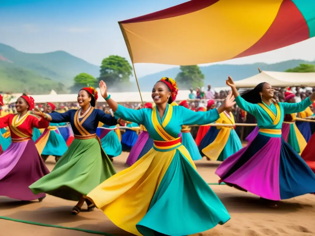 Espectáculo cultural vibrante en evento benéfico Un vibrante evento benéfico temático muestra una colorida actuación cultural al aire libre