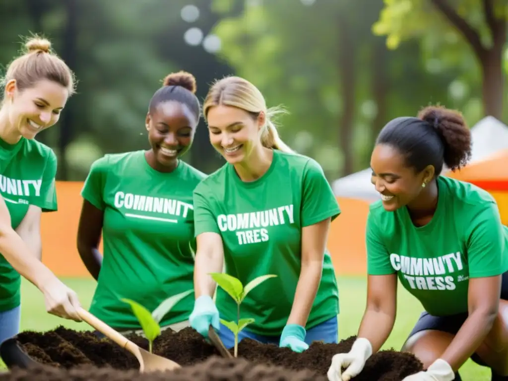 Voluntarios plantando árboles en un parque comunitario, destacando la importancia del voluntariado en asociaciones