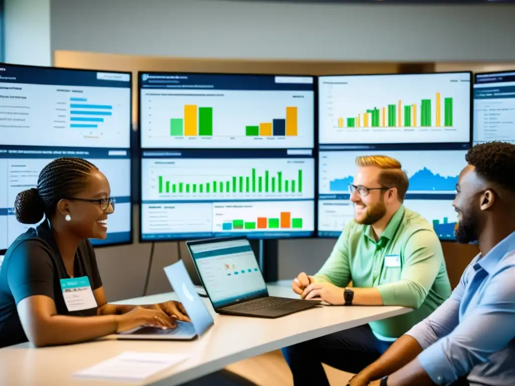 Voluntarios colaborando con software especializado para ONGs, mostrando la eficiencia y la importancia de la inversión en software para ONGs